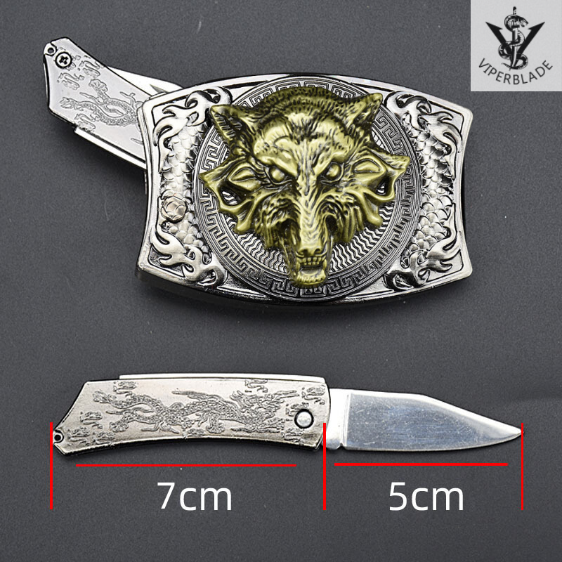 【VIPERBLADE】 Quick-Access Push-Button Switchblade Belt Buckle Knife