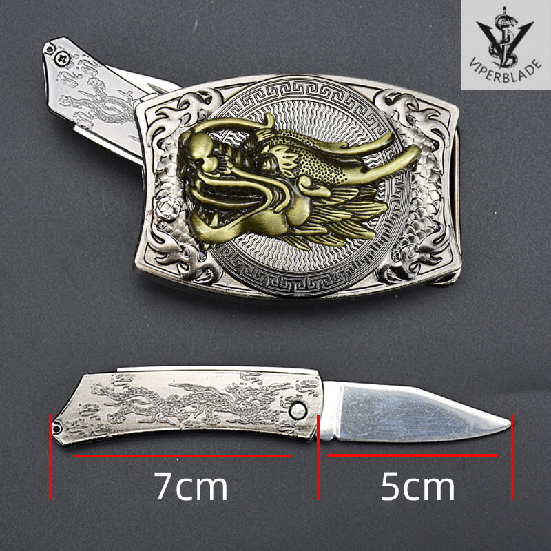 【VIPERBLADE】 Quick-Access Push-Button Switchblade Belt Buckle Knife