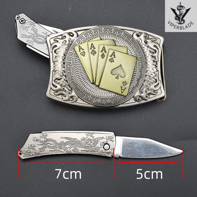 【VIPERBLADE】 Quick-Access Push-Button Switchblade Belt Buckle Knife