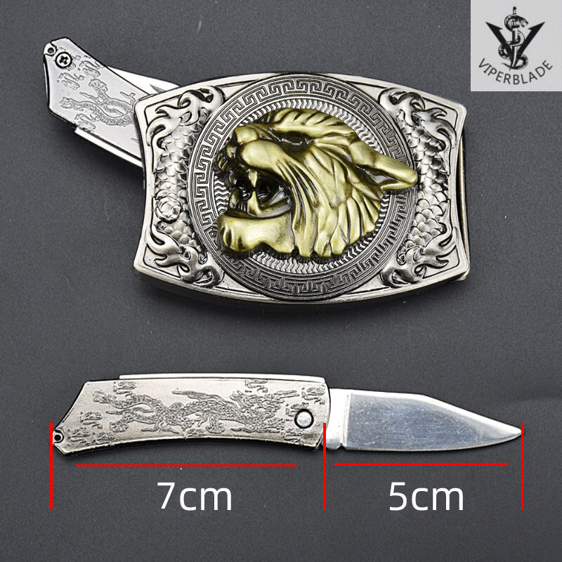 【VIPERBLADE】 Quick-Access Push-Button Switchblade Belt Buckle Knife