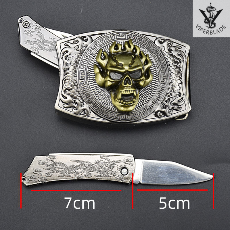 【VIPERBLADE】 Quick-Access Push-Button Switchblade Belt Buckle Knife