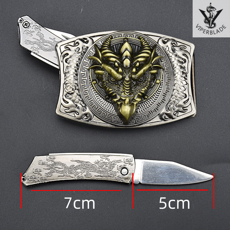 【VIPERBLADE】 Quick-Access Push-Button Switchblade Belt Buckle Knife