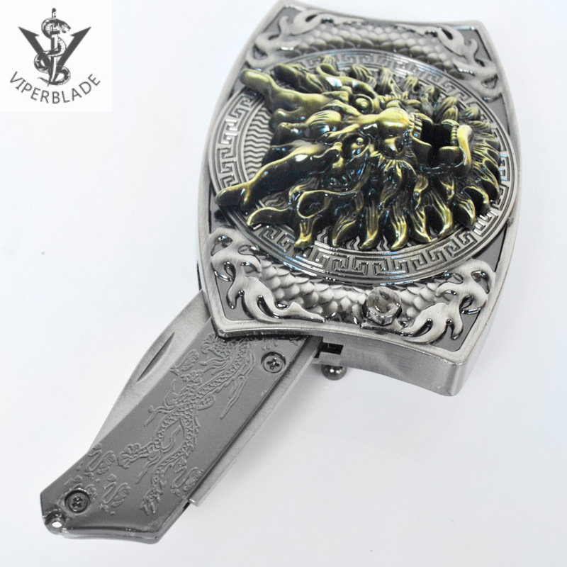 【VIPERBLADE】 Quick-Access Push-Button Switchblade Belt Buckle Knife